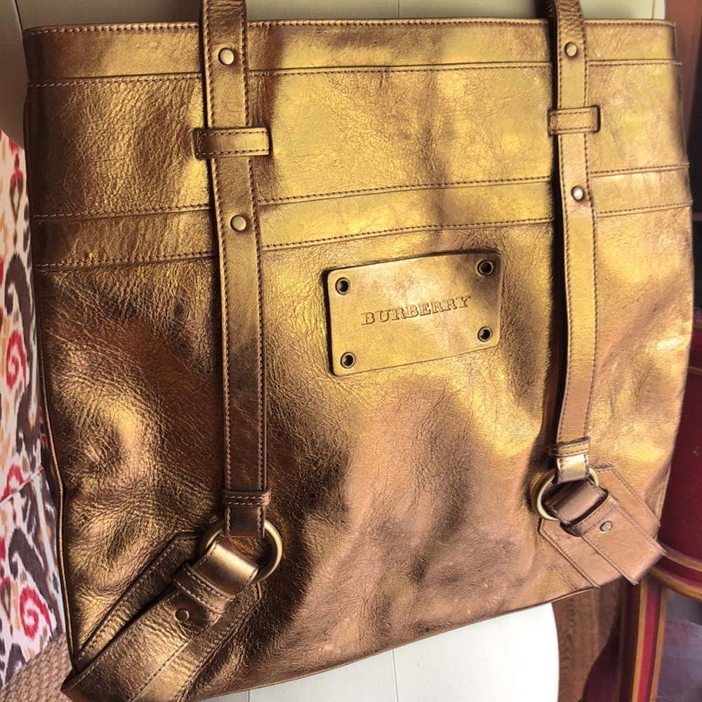 Burberry Metallic Brass Gold Leather Handbag/Purse
